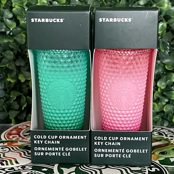 NWT SET✨2 Starbucks 2022🎄Holiday Gradient Bling Tumbler Keychain Ornaments - Picture 1 of 7